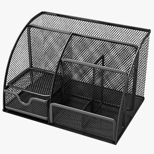 3D black mesh desk organizer model