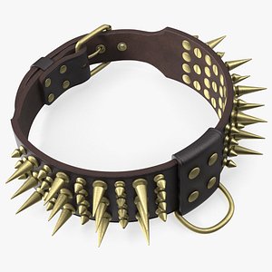 Leather Dog Collar with Spikes Brown model