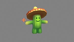 Cartoon Straw Hat Cactus Monster model