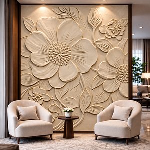 Modern Botanical Floral Relief Wall Art STL CNC 3D Print 03