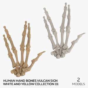 3D Human Hand Bones Vulcan Sign White and Yellow Collection 01 - 2 models model