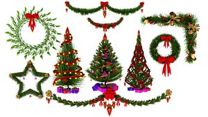Christmas Wreath and christmas tree collection 3D model