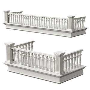 3D Classical Balcony With Marble Baluster Detailing