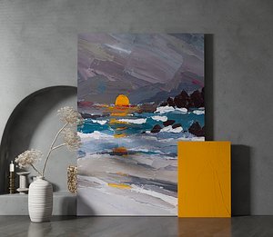 3D model wabi-sabi paintings and potted plants