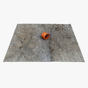 3D Gravel Ground Bucket 01 - 3D photogrammetry model scan of gravel area with orange damaged bucket