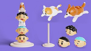 3D model Desk Toy with Screw Stand Cat Dog Faces