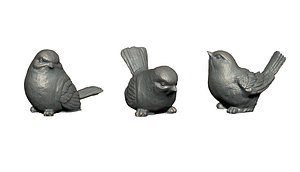 Three sparrows 3D model