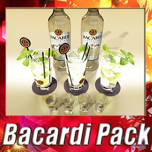 Bacardi Bottle, Mojito and Glass Shot collection