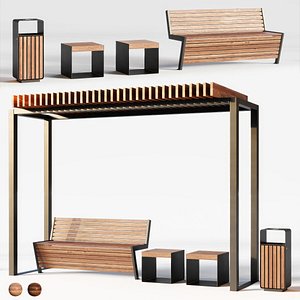 Improvement set bench pergola urn 3D model