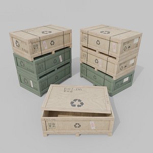 3D Wide and Flat Wooden Crate - Customizable Shipping Box