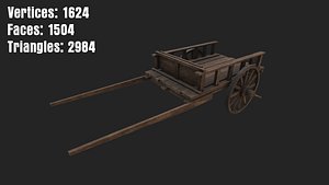 3D Gameready Lowpoly Wooden Wagen 3D Model model