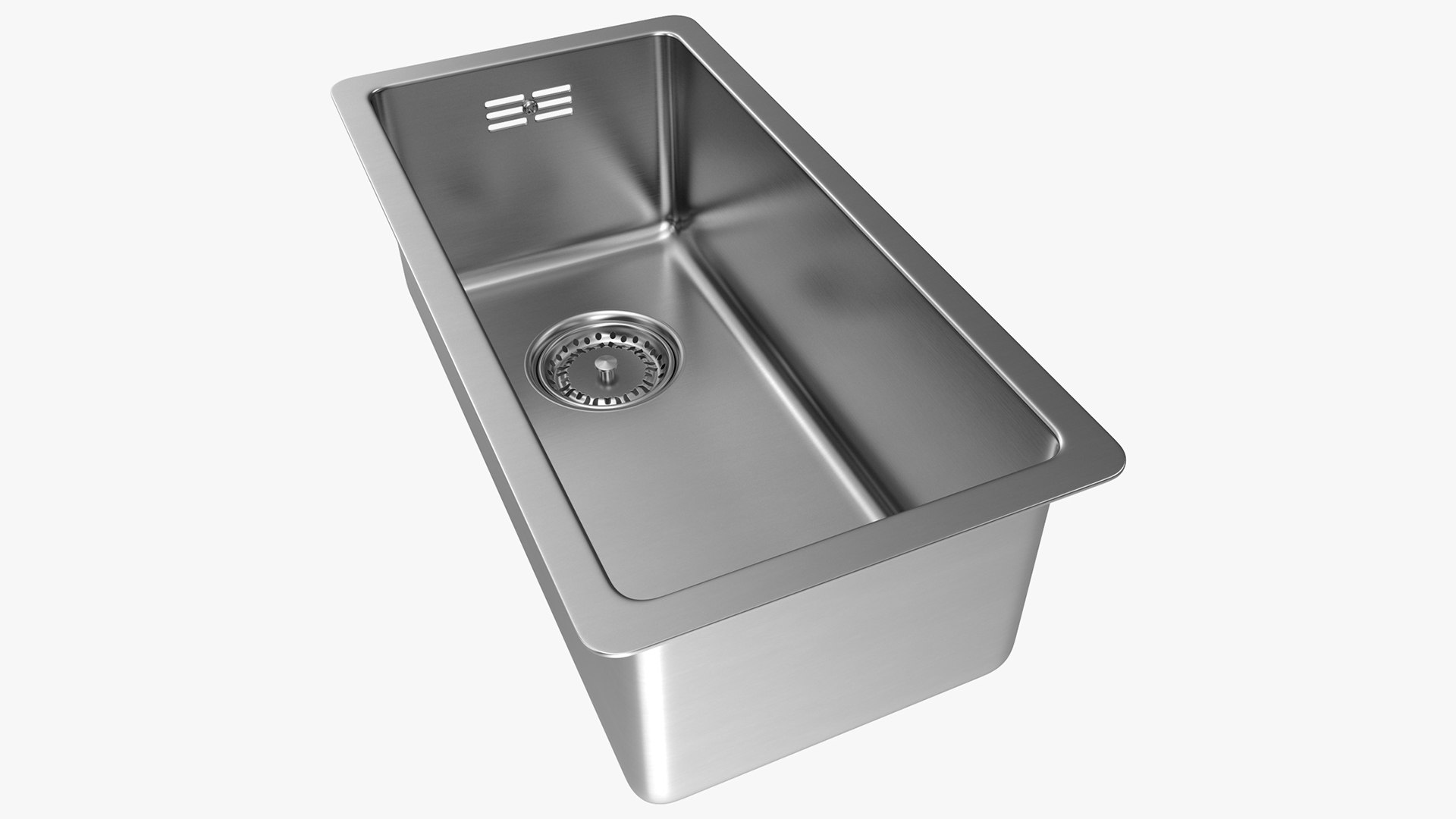 Stainless Steel Narrow Single Bowl Undermount Sink 3D model preview