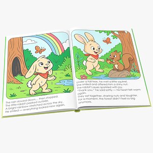 3D Open Storybook With Illustrated Front And Back Cover 3D Model model