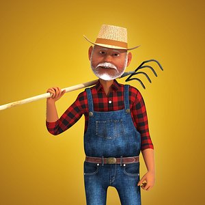 rigged cartoon farmer 3d model