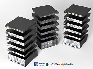 3D Server Rack Network Equipment Collection 3D Model