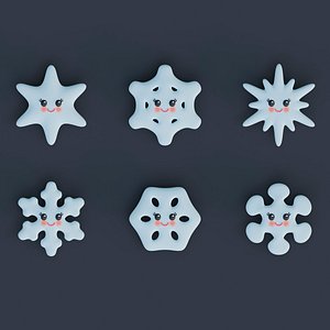 3D Collection 3d Models Snowflakes Stylized Smiling Cute Snowflakes with Funny Face Design in Kawaii