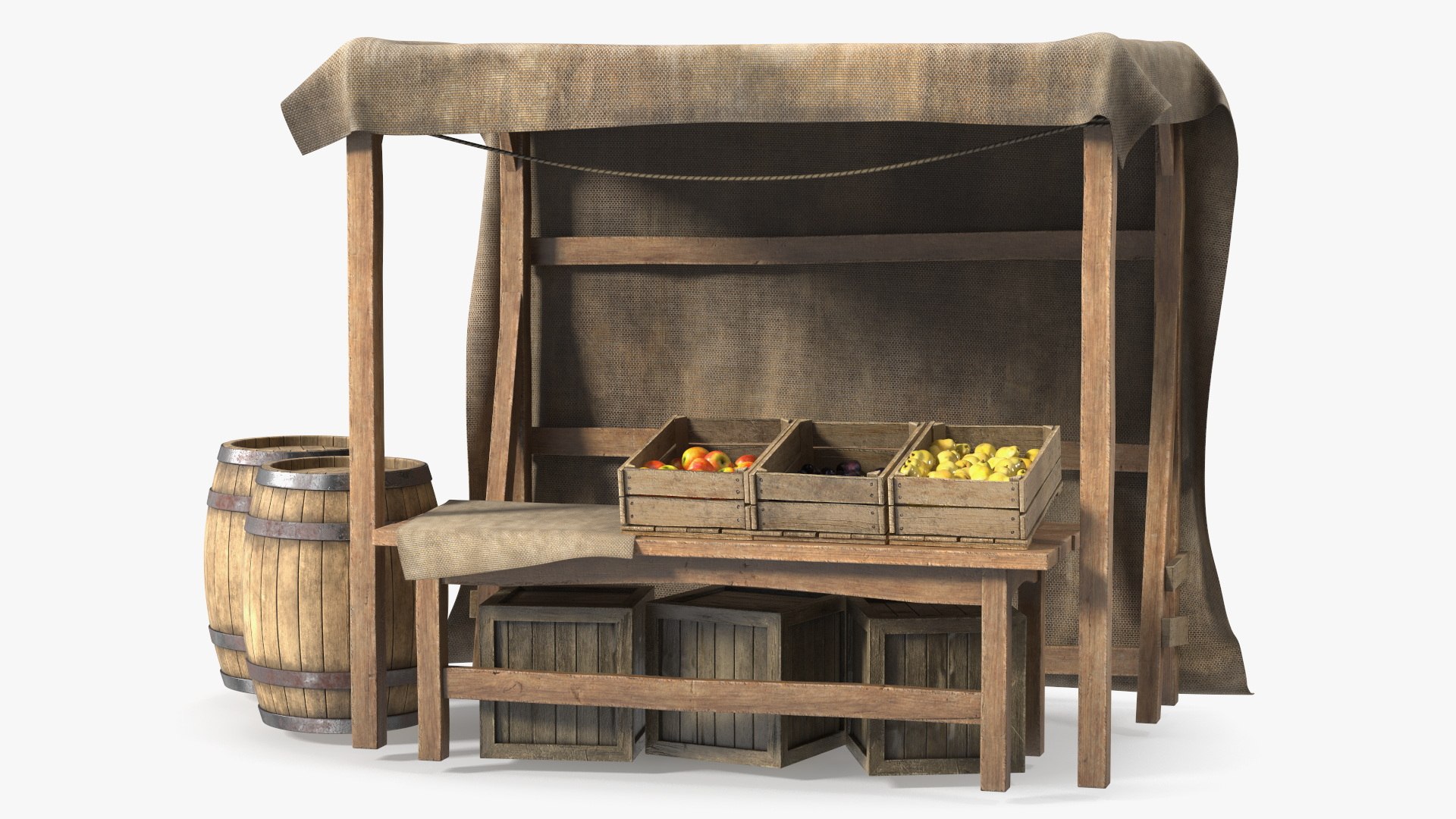 Fantasy Food Market Stall with Awning 3D model preview