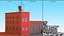 Low Poly Firehouse Building with Fire Truck Red