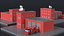 Low Poly Firehouse Building with Fire Truck Red