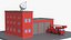 Low Poly Firehouse Building with Fire Truck Red