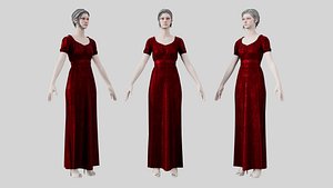 3D Dress 04 Burgundy Velvet With Design