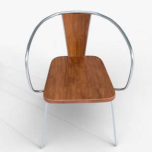 3D Modern Wooden Chair 3D Model with Metal Frame