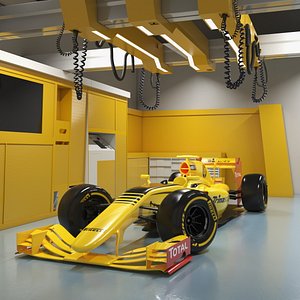 Racing Team Garage and Formula 1 Car