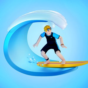 Surfing Man in the Beach 3D model