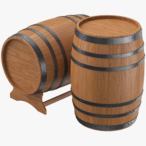 3D Wooden Barrel Set 01
