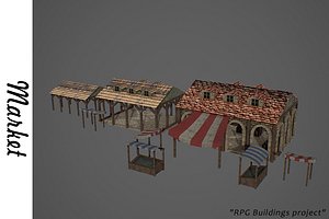 medieval market buildings 3D model