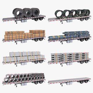 Flatbed Trailer 7 Loads Single Mat Textures All PBR Unity UE Textures 3D model