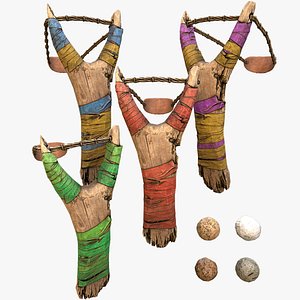 Medieval Wooden Slingshot Colored Set Pack