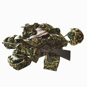 Army Military Kit on the Floor - with Marvelous file - 3D Asset 3D model