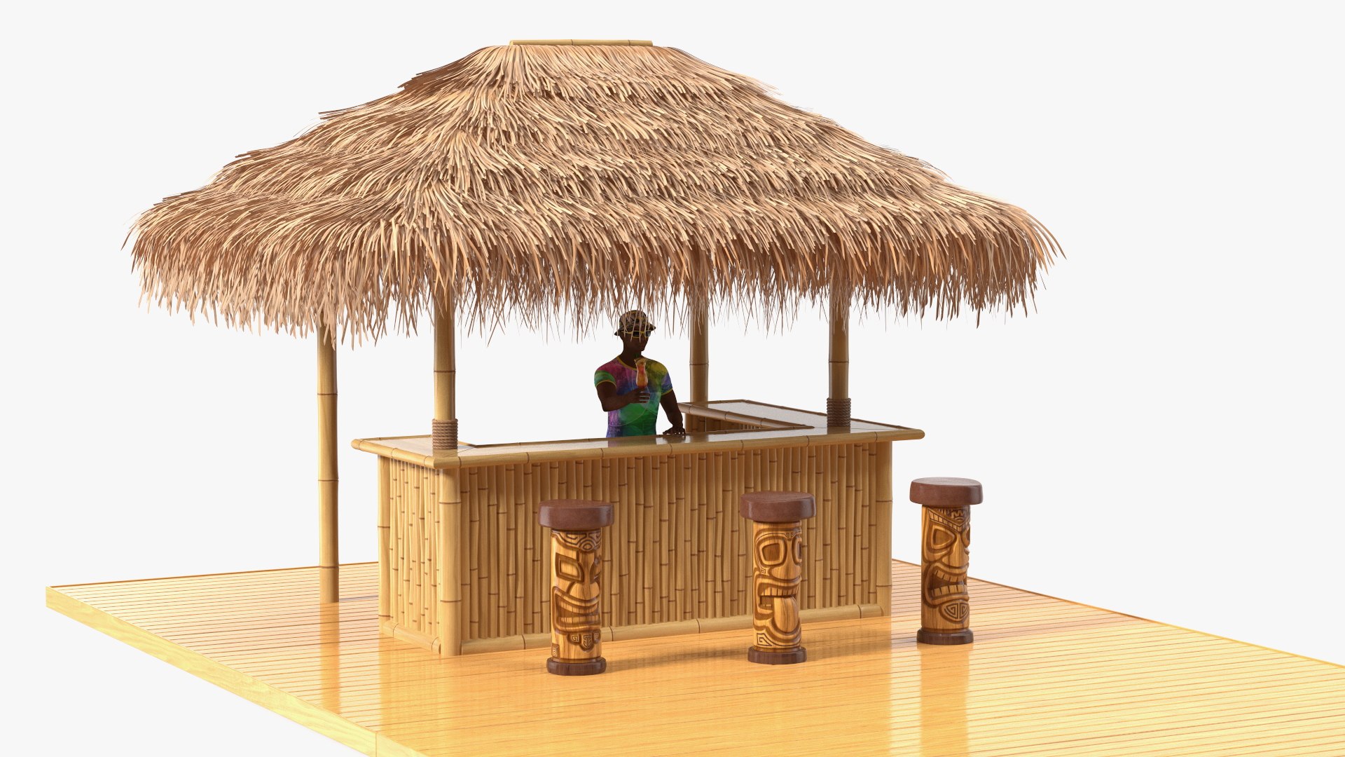 Barman at Tiki Bar Rigged for Maya 3D model preview