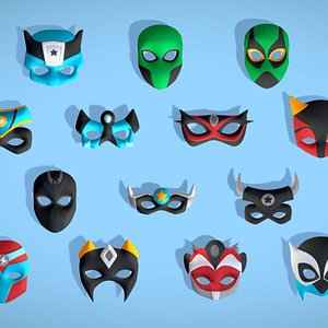 3D model 16 Kids Superhero Mask Pack - Cartoon Low Poly - Stylized Face Masks Collection