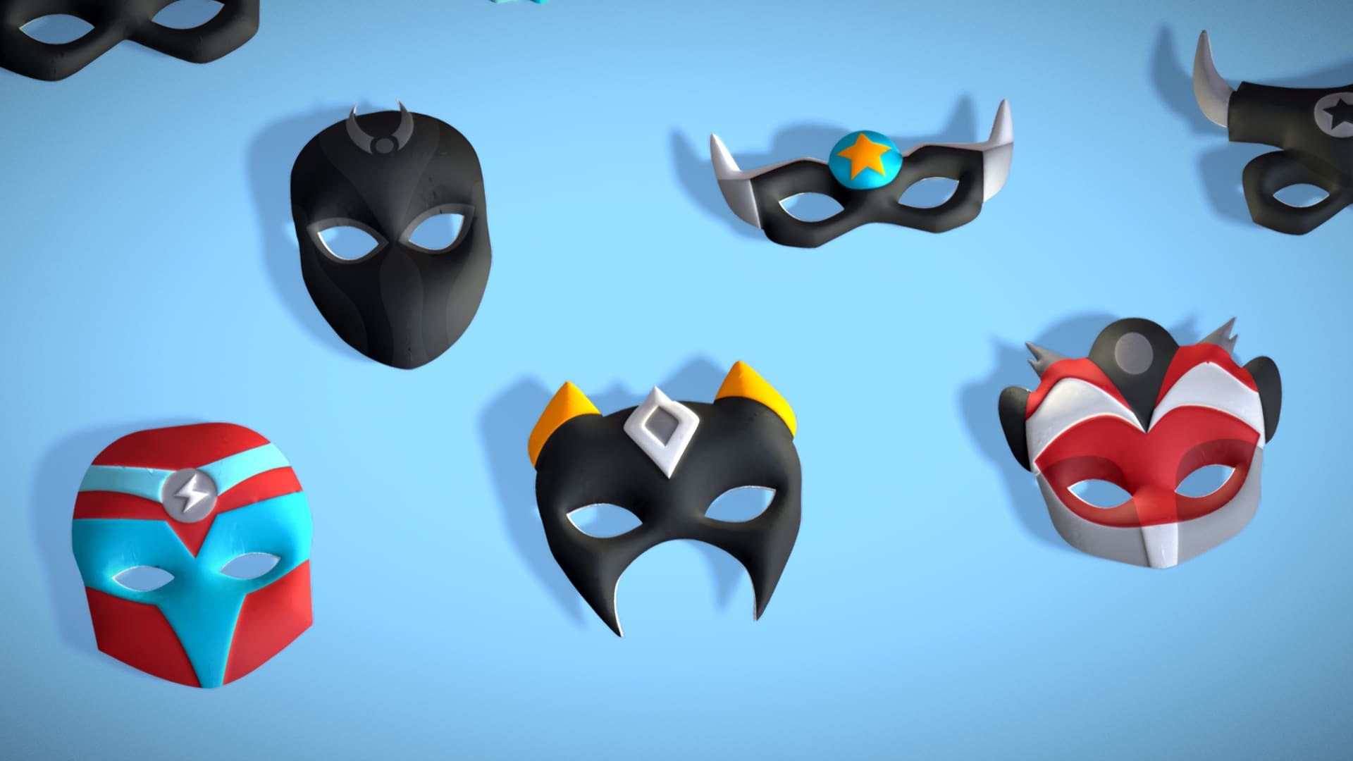 3D Model 16 Kids Superhero Mask Pack - Cartoon Low Poly - Stylized Face ...