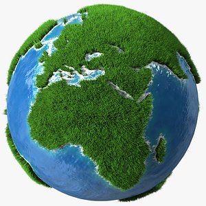 Stylized Earth Globe with Green Grass Fur