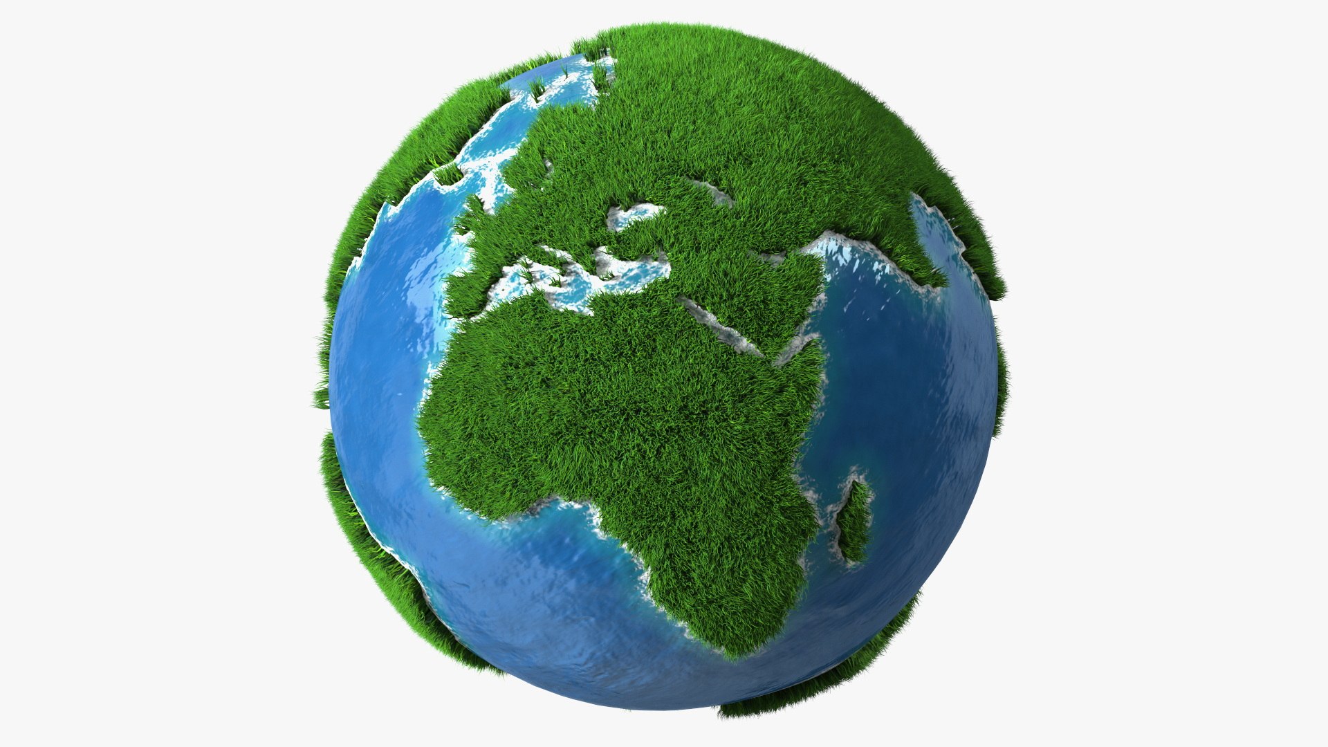 Stylized Earth Globe with Green Grass Fur 3D model preview