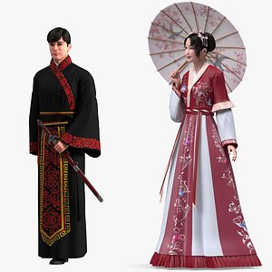 Rigged Traditional Style Chinese Man and Woman Collection for Cinema 4D
