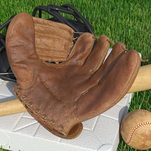Vintage Leather Baseball Glove 3D model