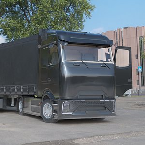 3D Heavy Duty Electric Tractor With Cargo Trailer Black Rigged