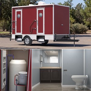 Dual Cubicle Sanitation Trailer Red