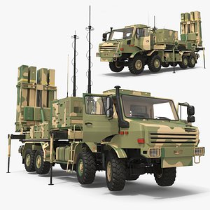 3D Tactical SAM Launcher Vehicle Green Camo Rigged model