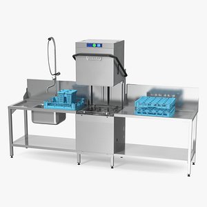 3D Dishwasher Hobart with Unloading Table Rigged