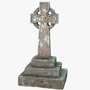 Ancient Mossy Old Cross Gravestone Celtic Tombstone Realistic 3D model 3D model