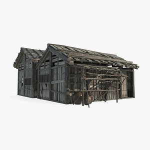 3D model Ancient Asian architecture wooden houses