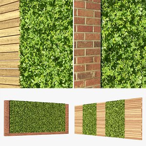 Brick and wood hedge green wall