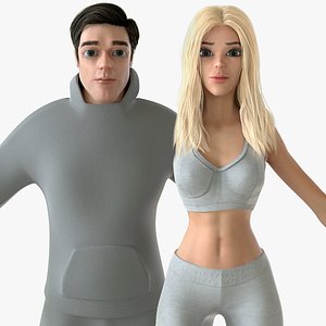Cartoon Man and Woman Sport