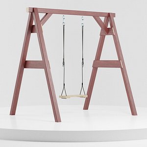Classic wooden swing set with ropes 3D Model