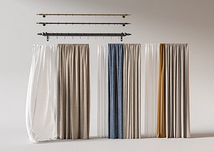 3D Double Panel Curtains Set Curtain Rod model